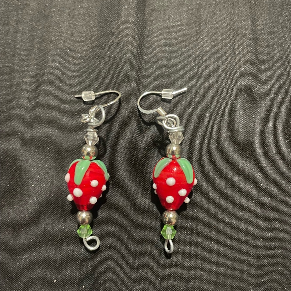 Handmade Strawberry Dangle Earrings